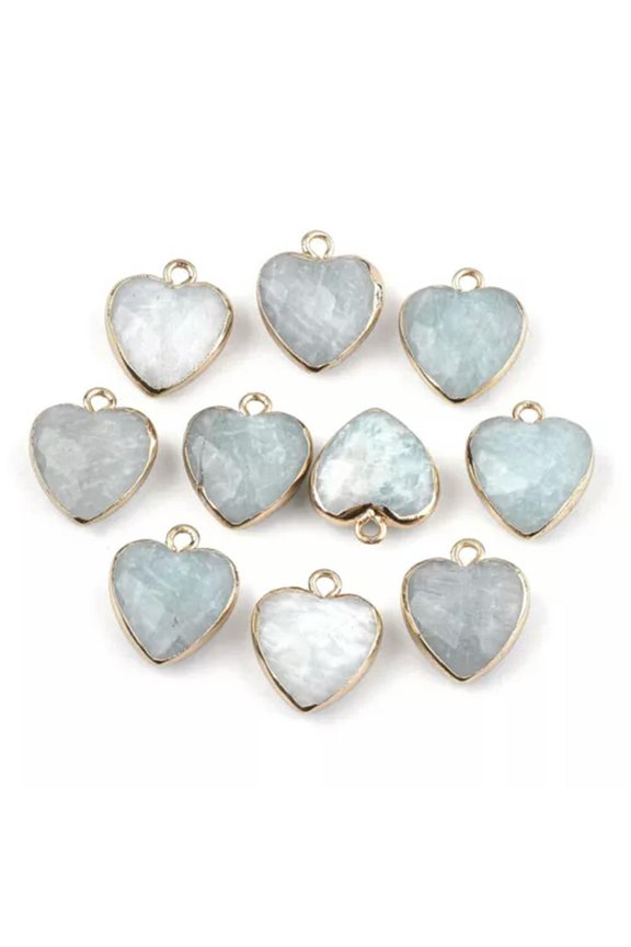 10x Faceted Heart Gemstone Pendants Love Stone Healing Charms Bulk 16-17mm-Amazonite