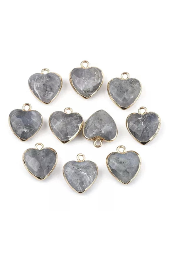 10x Faceted Heart Gemstone Pendants Love Stone Healing Charms Bulk 16-17mm-Labradorite
