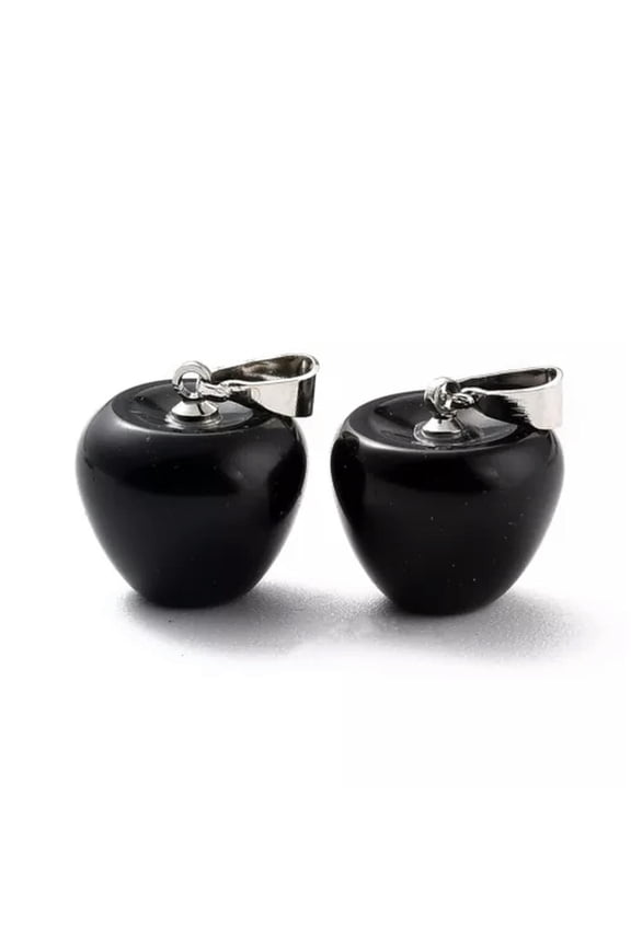 10x Gemstone Pendants Carved Apple Bead Charms 14mm Natural & Synthetic Stone-Obsidian
