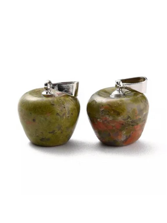 10x Gemstone Pendants Carved Apple Bead Charms 14mm Natural & Synthetic Stone-Unakite