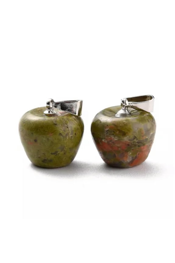 10x Gemstone Pendants Carved Apple Bead Charms 14mm Natural & Synthetic Stone-Unakite