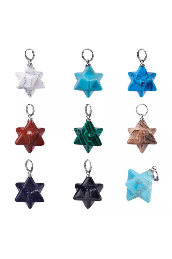 10x Mixed Merkaba Star Crystal Pendents Natural Gemstone Stone Charms 23mm