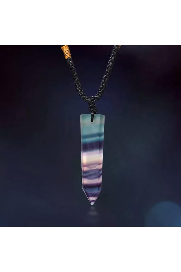 10x Natural Rainbow Fluorite Pendant Quartz Crystal Necklace Healing Rock Stone-default