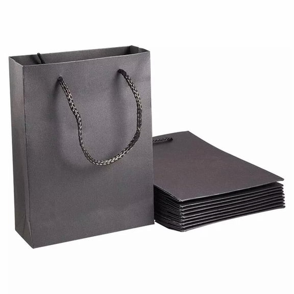 GKNET 10x Rectangle Kraft Paper Pouches Gift Shopping Bags Black 20x15x6cm
