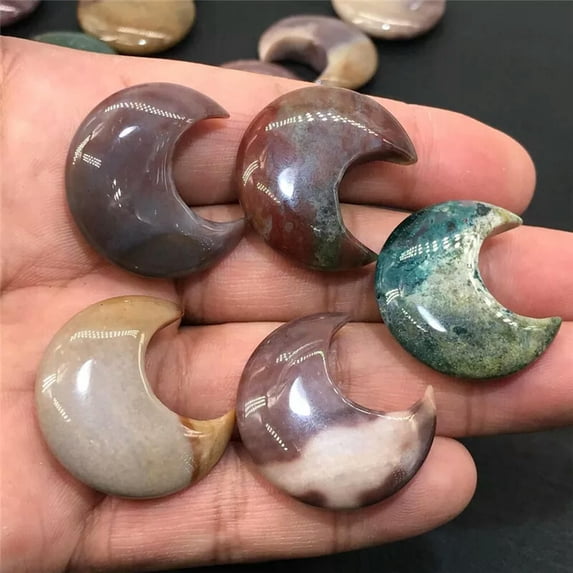 GKNET 10x Wholesale Natural Indian Agate Stone Moon Carved Skull Reiki Gems Healing