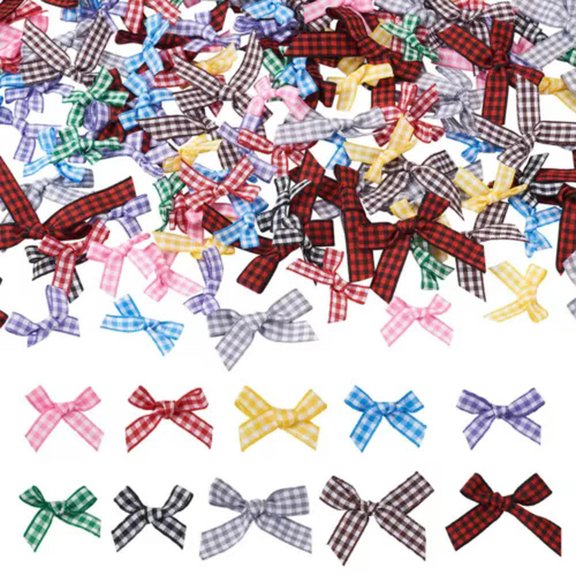 GKNET 110-200pc Tartan Pattern Polyester Ribbon Bowknot Mixed Color for Costume Sewing-10 Colors - 200pcs