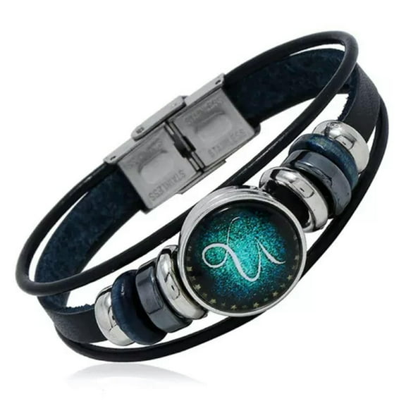 GKNET 12 Constellation Hand Woven Braided Leather Retro Zodiac Sign Charms Bracelet_yi-Capricorn
