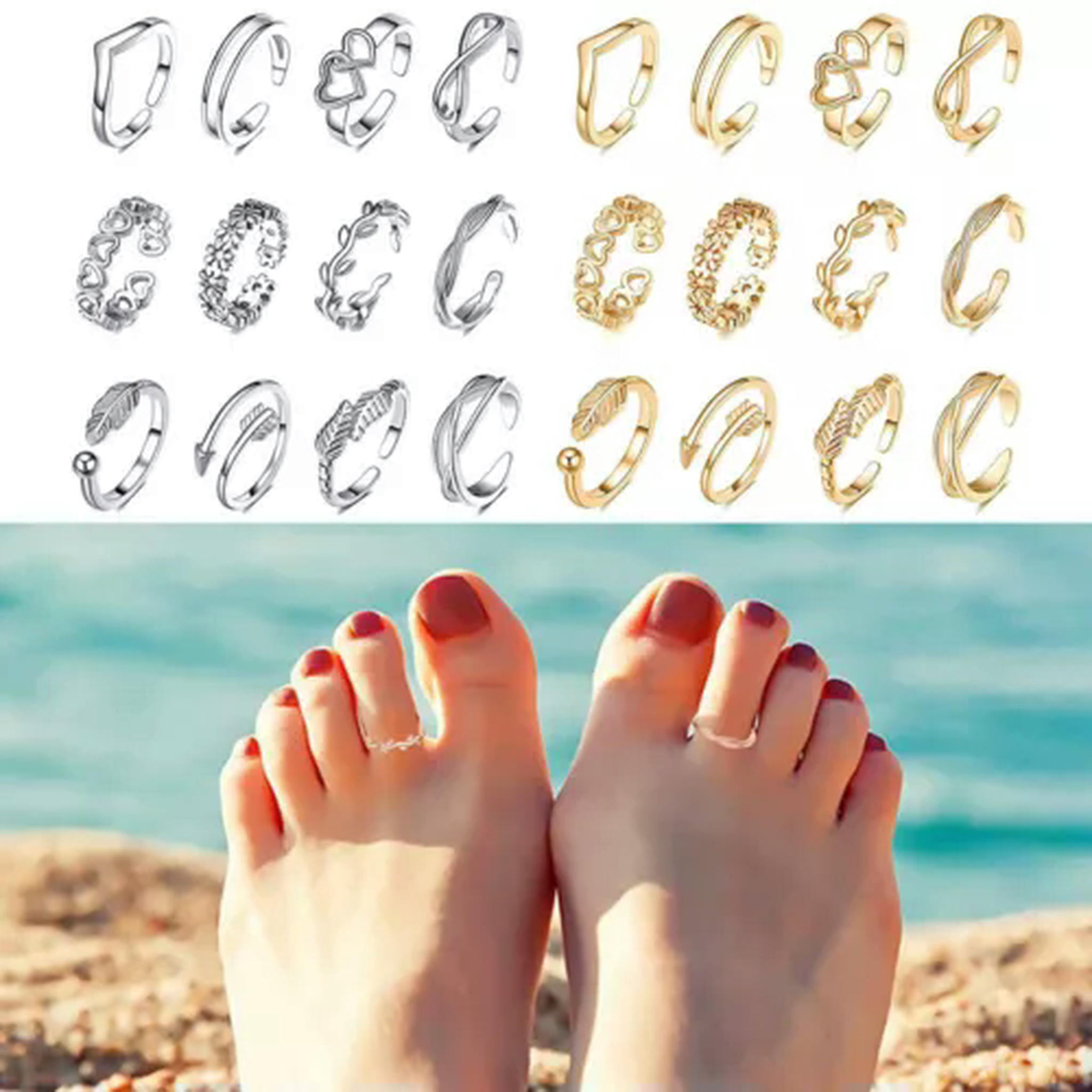 Foot Rngs GKNET 12 Pcs Silver Gold Elegant Women Toe Ring Rings Foot Beach ...