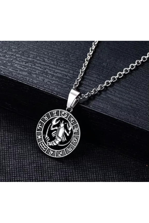 12 Zodiac Sign Constellations Horoscope Stainless Steel Pendant Necklace Chains-Cancer Silver