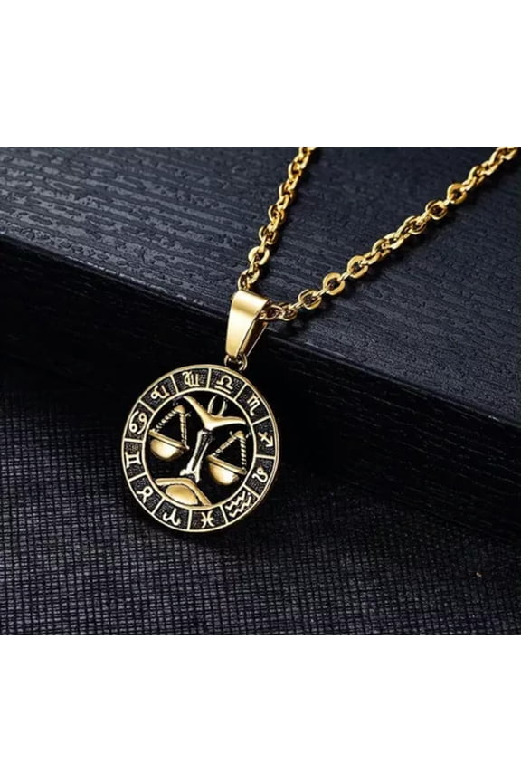12 Zodiac Sign Constellations Horoscope Stainless Steel Pendant Necklace Chains-Libra Gold