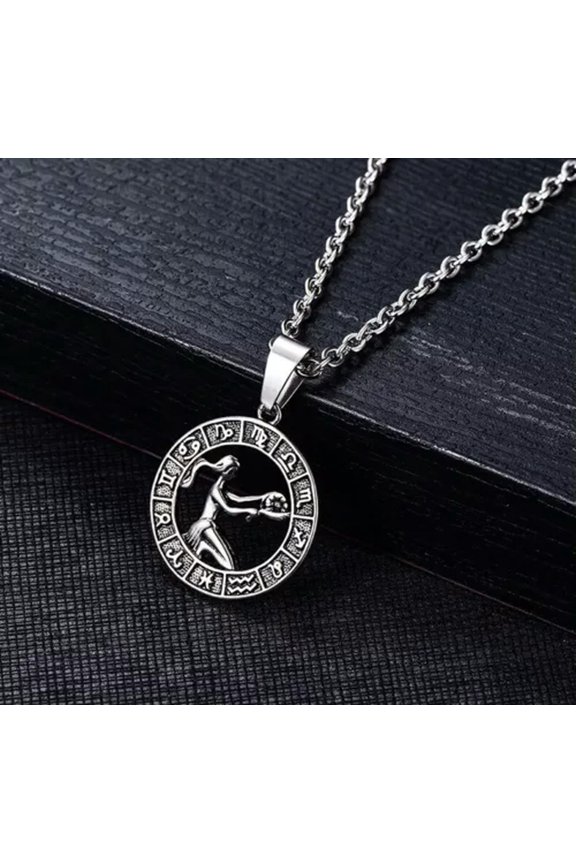 12 Zodiac Sign Constellations Horoscope Stainless Steel Pendant Necklace Chains-Virgo Silver