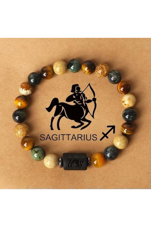 12 constellations Men Natural Stone Obsidian Tiger Eye Stone Bead Bracelet Gift-Sagittarius