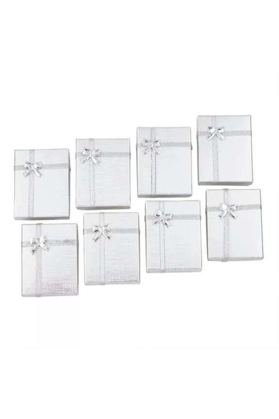 12PCS Cardboard Delicate Jewelry Gift Boxes Necklace Ring Display Box with Bows 9x7x3cm-Silver