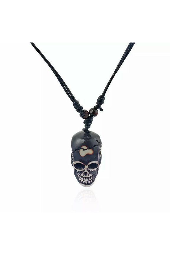 12Pcs Drak Coffee Faux Yak Bone Halloween Gothic 3D Skull Head Pendant Necklace