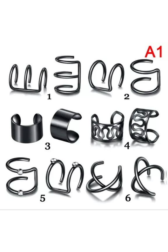 12Pcs/Set Ear Cuffs Leaf Ear Cuff Clip Earrings for Women Earcuff No Pie-Black