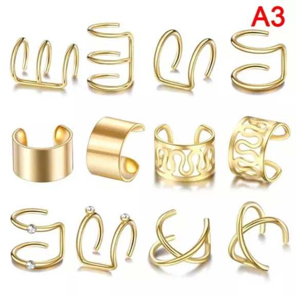 GKNET 12Pcs/Set Ear Cuffs Leaf Ear Cuff Clip Earrings for Women Earcuff No Pie-Gold