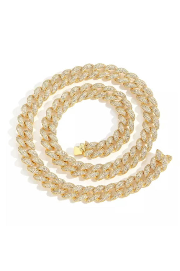 12mm Hip Hop Bubble Cuban Chain Necklace Bracelets Four Rows 5A Zircon Jewelry-7 in Bracelet-Gold