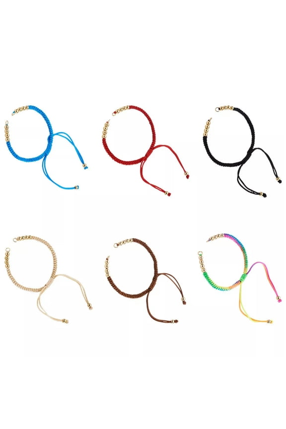 12pcs Nylon Braided Cord Bracelets Adjustable Half-Finished Wave Rope Gold Beads