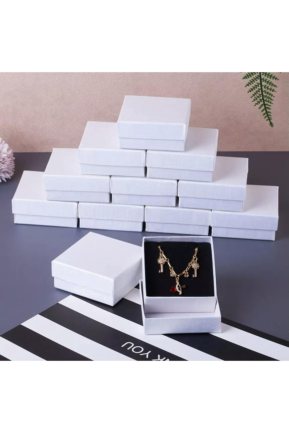 12pcs White Square Delicate Jewelry Boxes Earring Ring Pendant Gift Display 7.5cm/2.95"