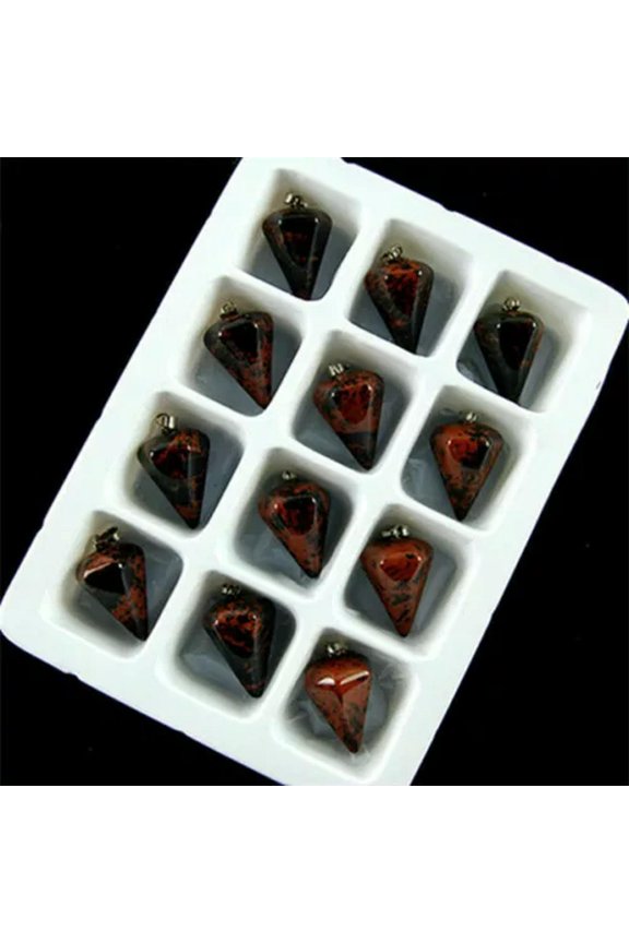 12pcs Wholesale 25x15mm Carved Mixed Gemstone Pendulum Pendant Beads-Spiderweb Agate