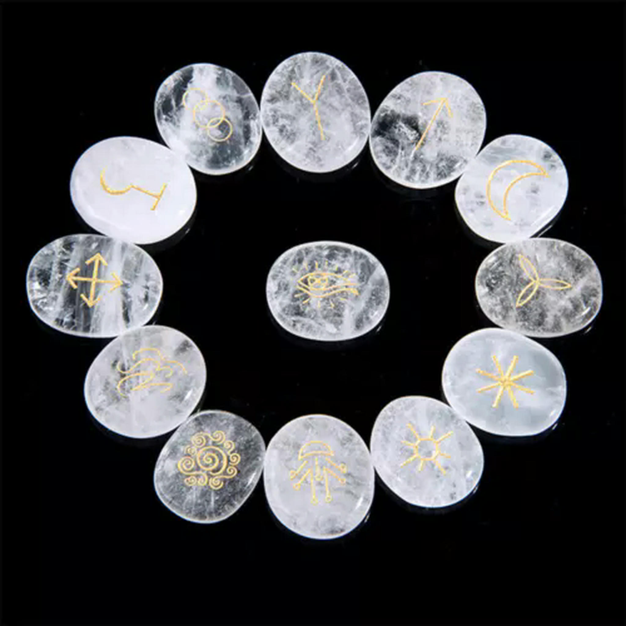 Witches Rune Crystals GKNET 13PCS Engraved Gypsy Symbols Witch Runes Crystal Stone Kit For ...