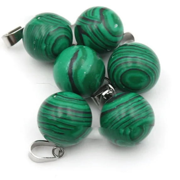 GKNET 14mm Round Ball Pendant Charm Natural Stone Healing Bead for Delicate Jewelry Making-Malachite-10PCS