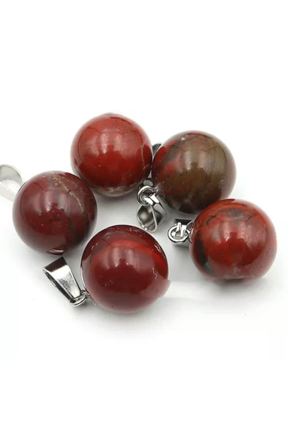 14mm Round Ball Pendant Charm Natural Stone Healing Bead for Delicate Jewelry Making-Red Obsidian-5PCS