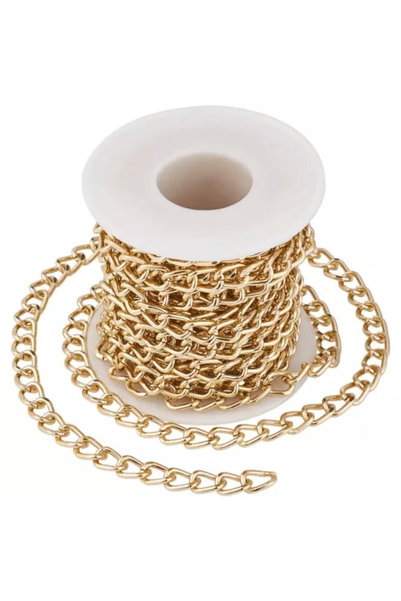 16.4 Feet Aluminium Curb Chains Twisted Links Unwelded with Spool Silver/Golden-Golden (10x6.5x1.8mm)