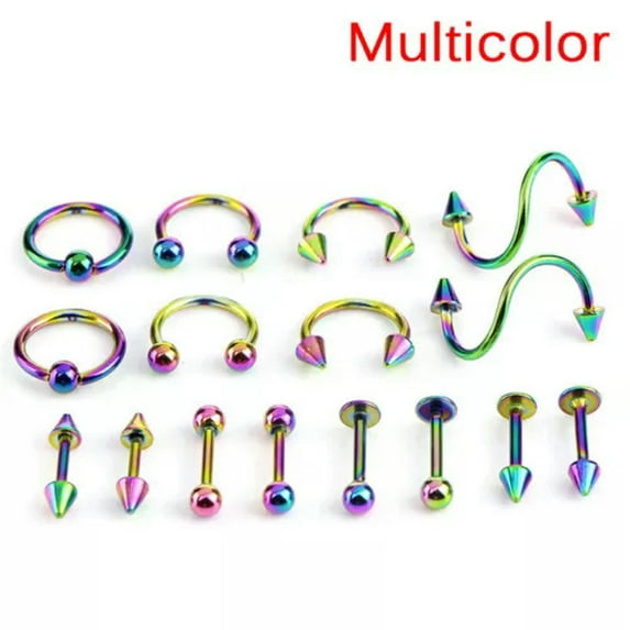 GKNET 16PCS/Set Stainless Steel Spiral Belly Tongue Bar Ring Eyebrow Piercing Jew.N8-MultiColor