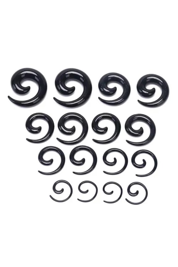 16Pcs/Set Spiral Taper Flesh Tunnel Ear Stretcher Expander Stretching Plug Sn S+-Black