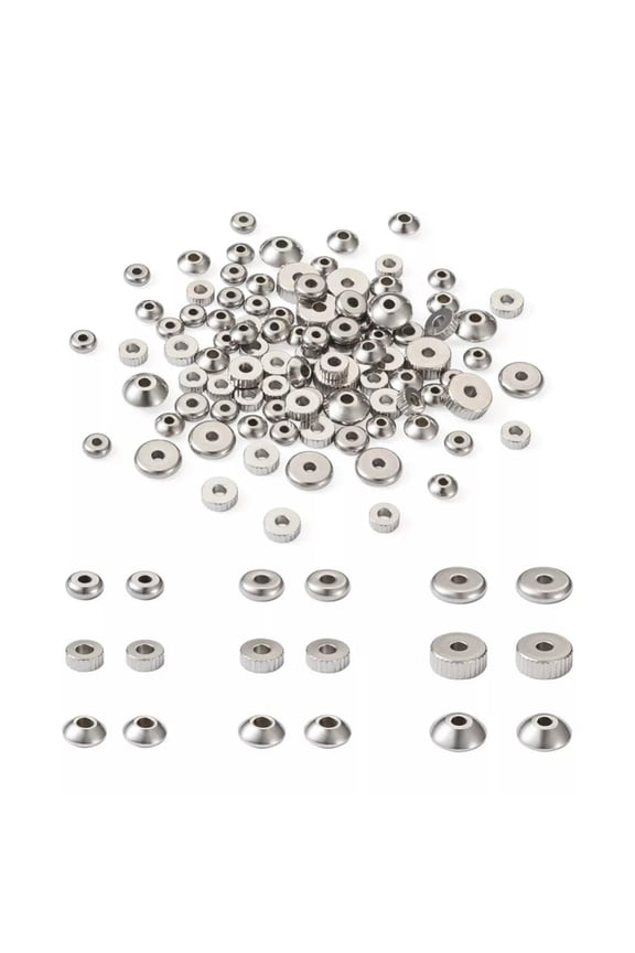 180Pcs Stainless Steel Bead Spacers 5/6/8mm Slider Clasps Stopper Beads