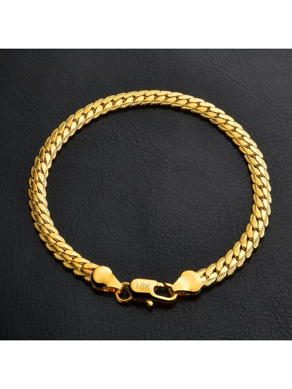 18K Gold Plated 5mm Flat Snake Chain Bracelet Women Men Gold Bracelet LH020