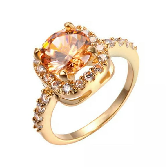 GKNET 18K Rose Gold Plated Champagne Zircon Rings Womens Wedding Engagement Rings-10