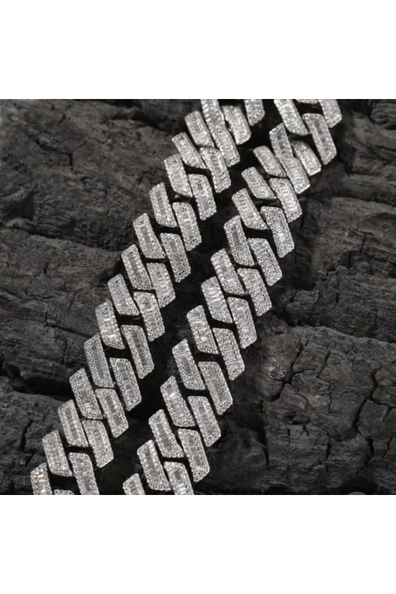 18mm Hip Hop Cuban Chain Necklace Bracelets TopBling T Zircon Platinum Plating-24 in Necklace-Silver