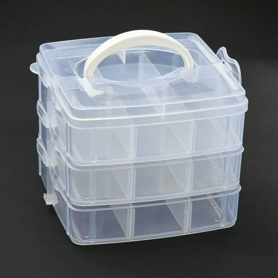 GKNET 1Box Plastic Bead Storage Containers Rectangle Three Layers with Handle