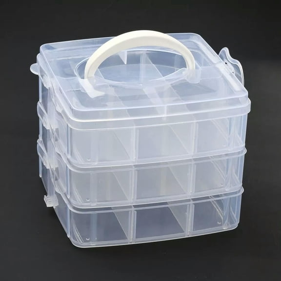 GKNET 1Box Plastic Bead Storage Containers Rectangle Three Layers with Handle
