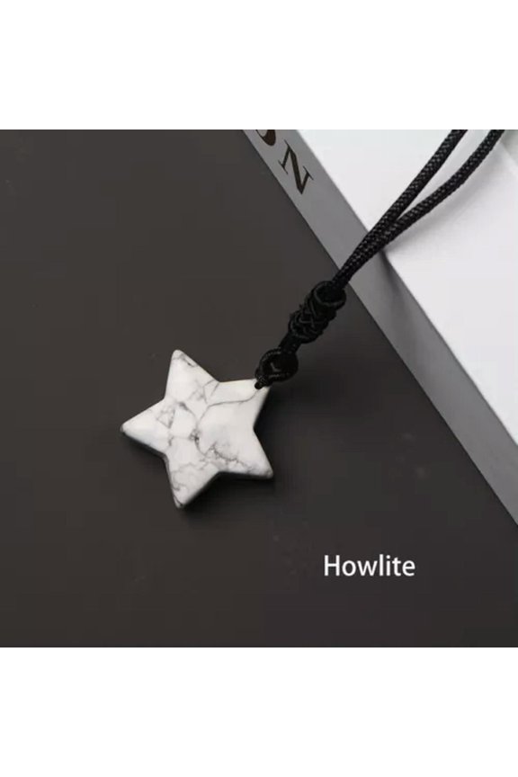 1PC 3cm Natural Quartz Crystal Star Hand Carved Pendant Healing Reiki Necklace-Howlite