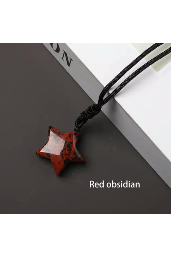 1PC 3cm Natural Quartz Crystal Star Hand Carved Pendant Healing Reiki Necklace-Red Obsidian