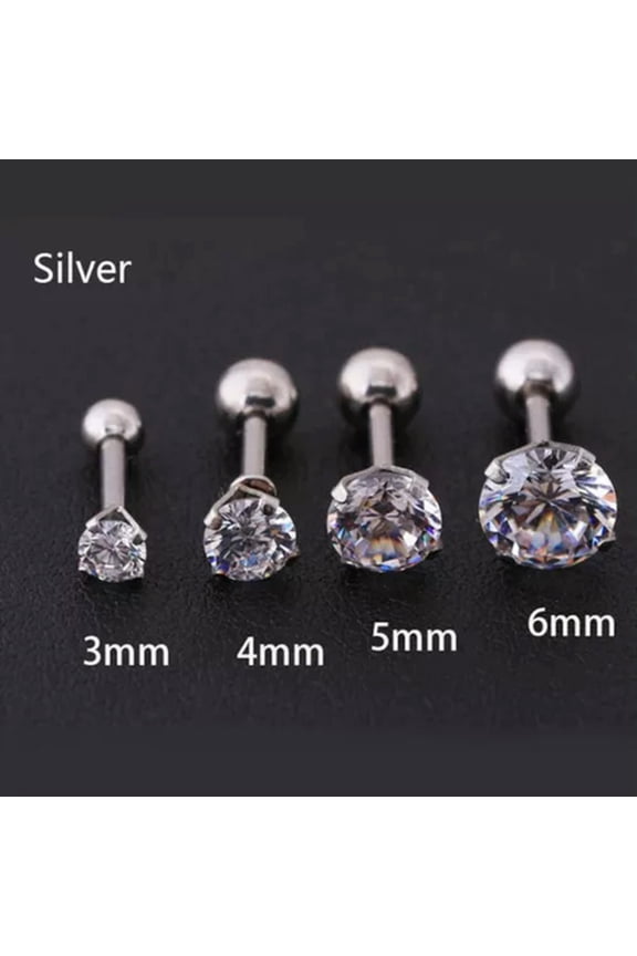1PC Gem Stainless Steel Earring Stud Cartilage Tragus Bar Helix Upper Earings C-silver-6MM