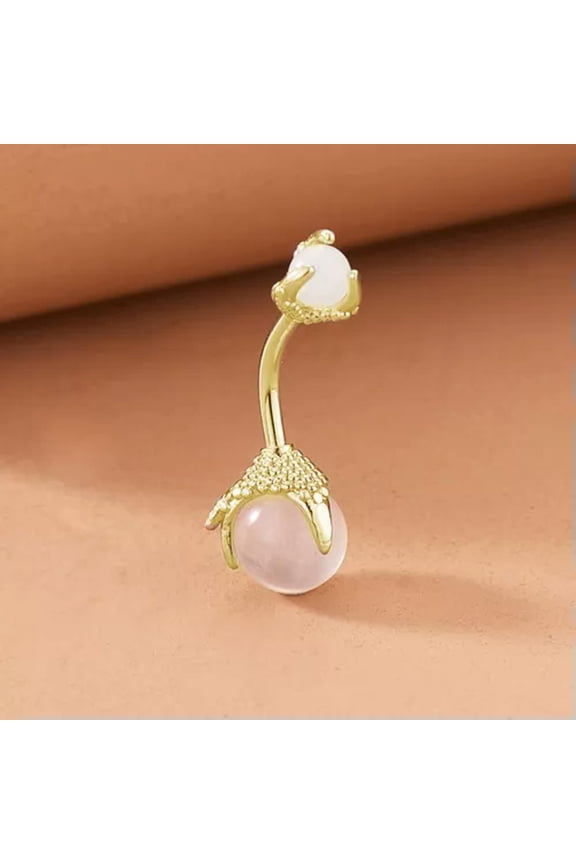 1PC Navel Ring Clawed Stainless Steel Belly Button Ring Clear Body Piercing -White Gold