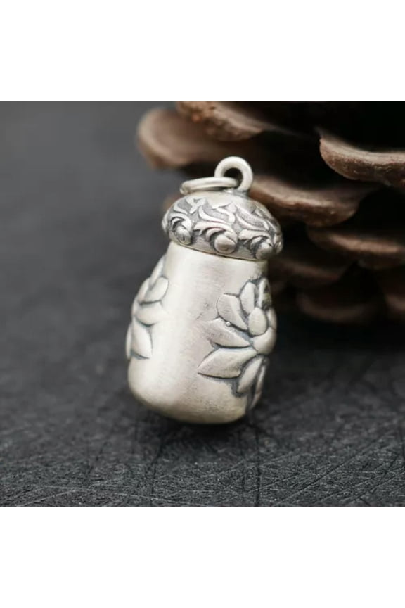 1PC Retro Sterling Silver Lotus Flower Locket Prayer Box Charm Pendant