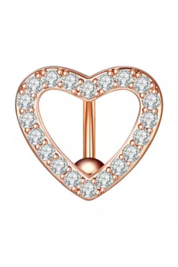 1PC Sexy Heart Shaped Zirconia Belly Button Ring Navel Barbell Piercing Jewelry-Rose gold