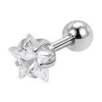 GKNET 1PC Titanium Steel Earrings Pentagonal Star Retro Ear Stud Fashion Jewelry-White-6mm