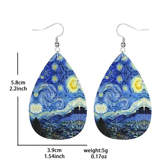 GKNET 1Pair Bohemian Fashion PU Leather Drop Earrings Creative Star Print Earri_yi