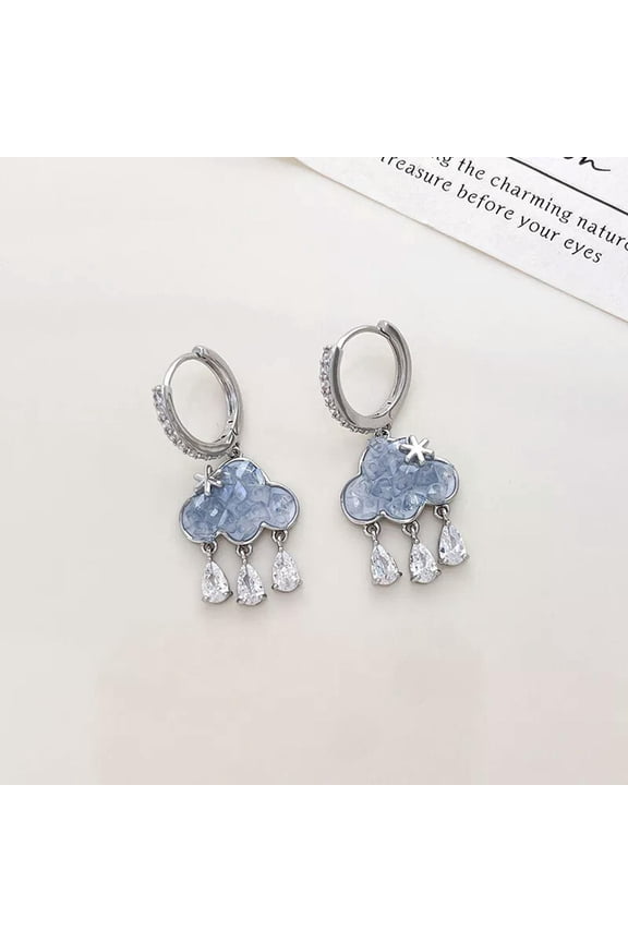1Pair Cute Cloud Earrings Blue Crystal Rain Cloud Drop Earring Aesthetic Jewe_yi