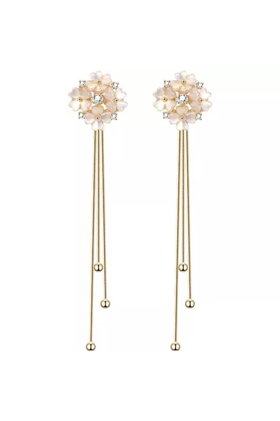 1Pair Fashion Korean Style Long Dangle Earrings Shiny Flower Drop Stud Earr