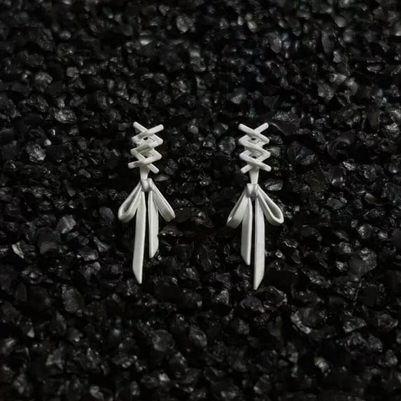 GKNET 1Pair Gothic Accessories Punk Tie Bow Silver Color Earrings Cross Tassel Earring