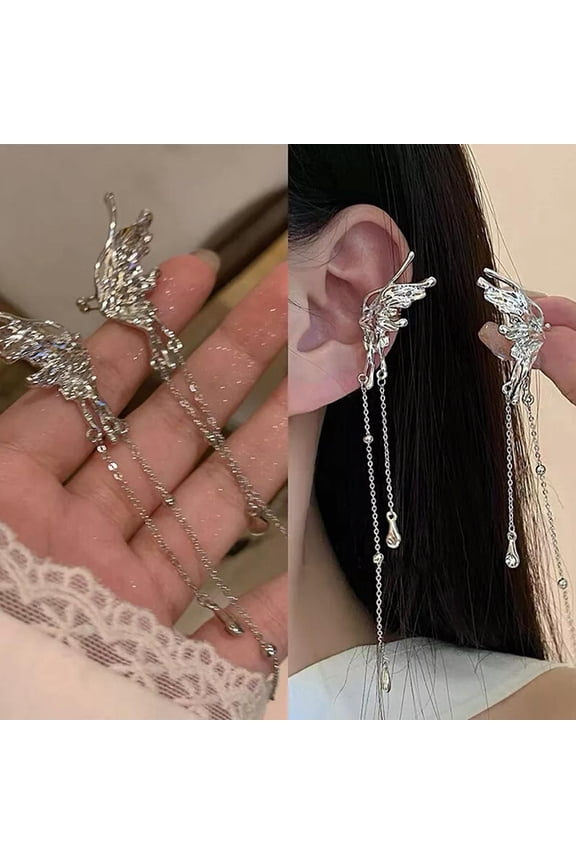 1Pair Metal Butterfly Tassel Ear Cuff Non Piercing Earring Trendy Long Ear WY4