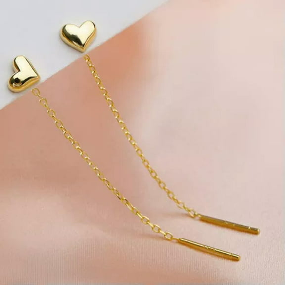 GKNET 1Pair Tassel Heart Beads Pendants Drop Earrings For Women Hanging Ear Jewelry-Gold-