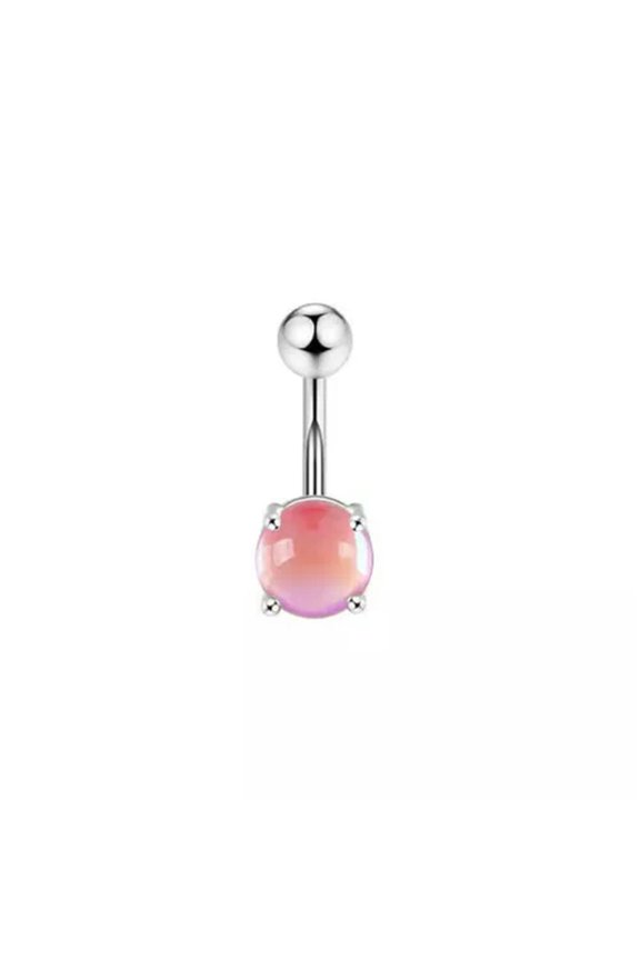 1Pc Cat Eye Belly Button Ring Navel Ring Stainless Steel Barbell Stud Piercing-Pink
